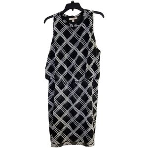 Banana Republic Black and White Geometric Blouson Midi Dress Slze 14   Like NWOT